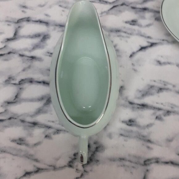 Vintage MCM Ballerina Universal Pottery CO. Gravy Boat w/ Tray Atomic Flowers - Picture 4 of 8